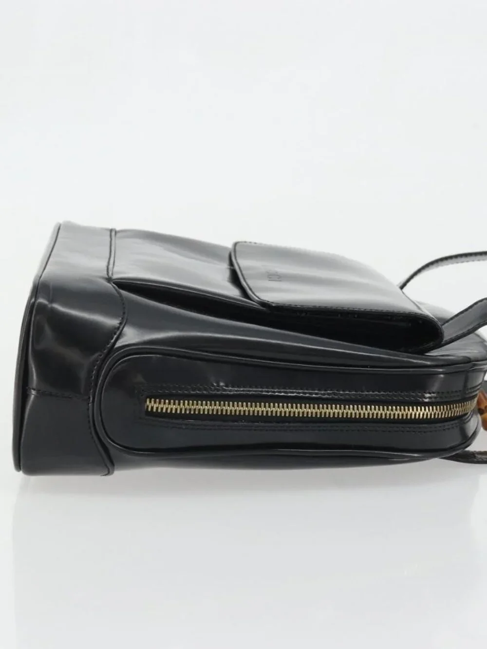 GUCCI Tote Bag Patent leather Black Gold Auth bs34437